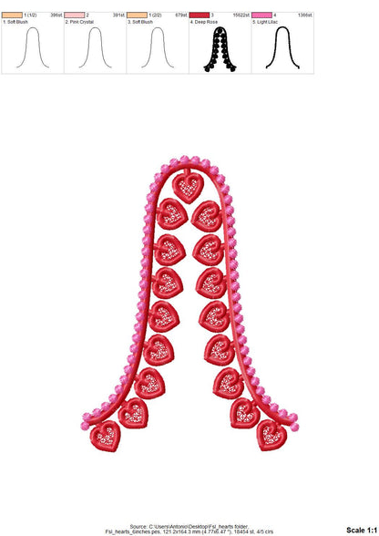 Valentine Heart FSL split seam side bow Hearts machine embroidery designs freestanding lace charm girls tshirt sweatshirt in the hoop simply