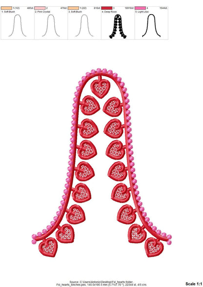 Valentine Heart FSL split seam side bow Hearts machine embroidery designs freestanding lace charm girls tshirt sweatshirt in the hoop simply