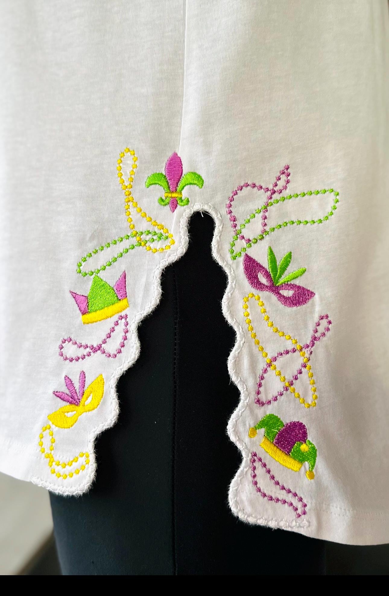 Mardi Gras Carnival split side seam cutout Side Bow machine embroidery designs festive Parade Fat Tuesday t-shirt sweatshirt embroidery