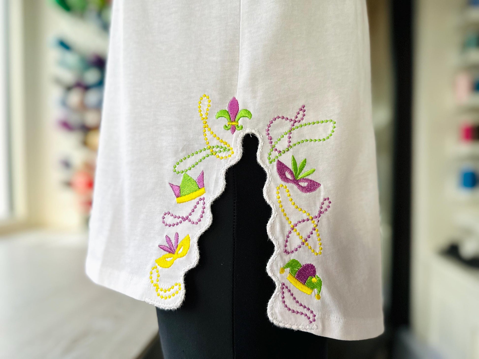 Mardi Gras Carnival split side seam cutout Side Bow machine embroidery designs festive Parade Fat Tuesday t-shirt sweatshirt embroidery