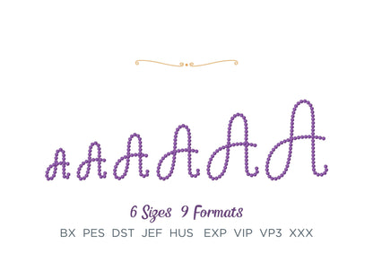 Pearl stitch Font machine embroidery designs awesome Pearl line monogram handwritten script alphabet letters numbers sizes 1.8 up to 4.5in