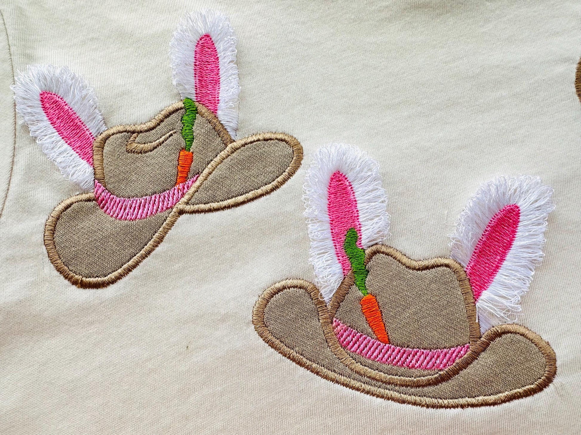 Easter Bunny Cowboy Hat Fringed Fluffy Bunny Ears Kids Girls Boys Cute Applique