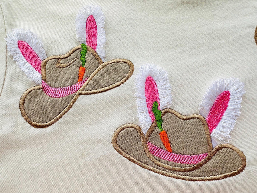 Easter Bunny Cowboy Hat Fringed Fluffy Bunny Ears Kids Girls Boys Cute Applique