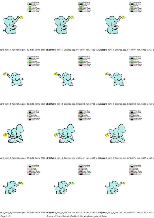 Mini Little Elephant Set of 4 types Elephant fill stitch kids baby Monogram accent Machine Embroidery Designs
