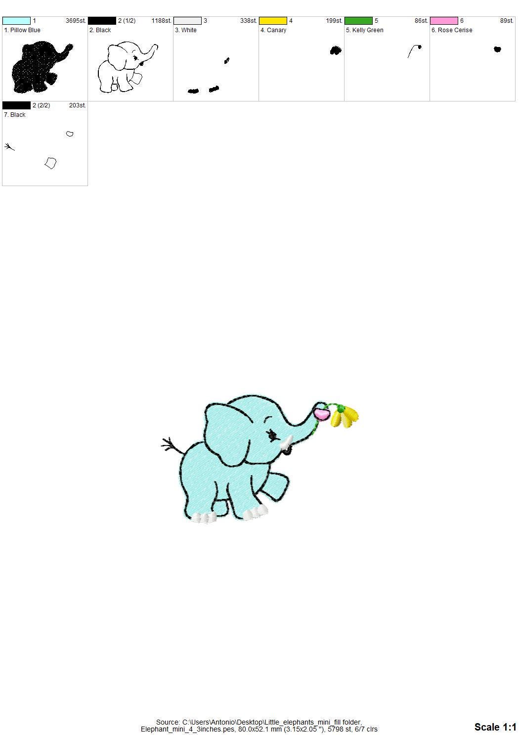 Mini Little Elephant Set of 4 types Elephant fill stitch kids baby Monogram accent Machine Embroidery Designs