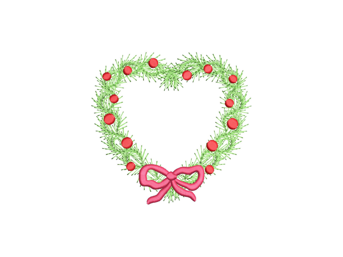 Merry Christmas Heart Wreath with Bow sweet home Holiday decoration with ribbon festive machine embroidery designs sizes 4, 4.5, and 5 inch