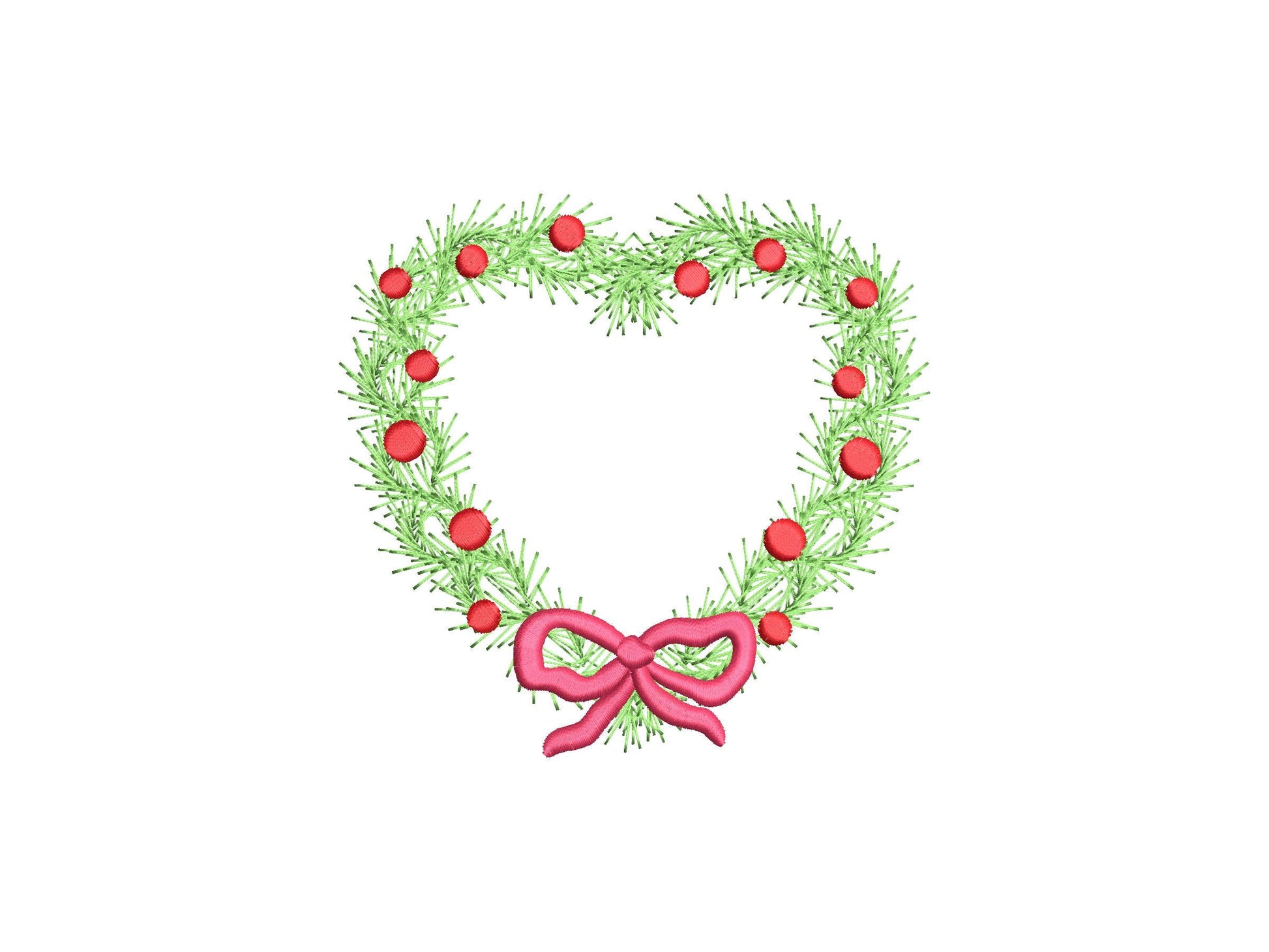 Merry Christmas Heart Wreath with Bow sweet home Holiday decoration with ribbon festive machine embroidery designs sizes 4, 4.5, and 5 inch