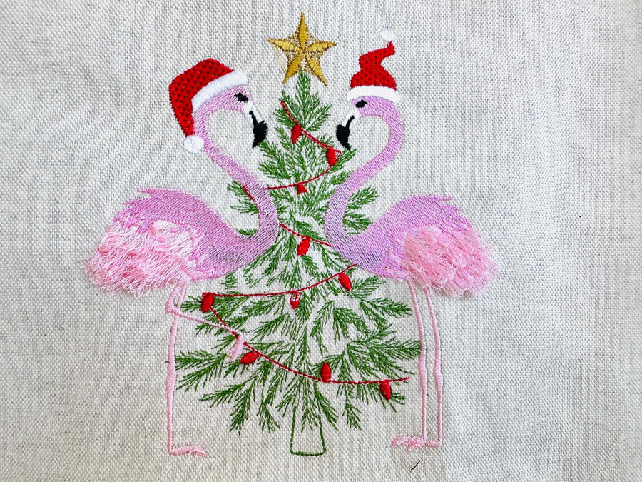 Christmas Flamingoes Christmas Tree and Christmas Lights Santa Hat Fringed Flamingo Machine Embroidery Designs Sweater Outfit Hoodie Design - Etsy