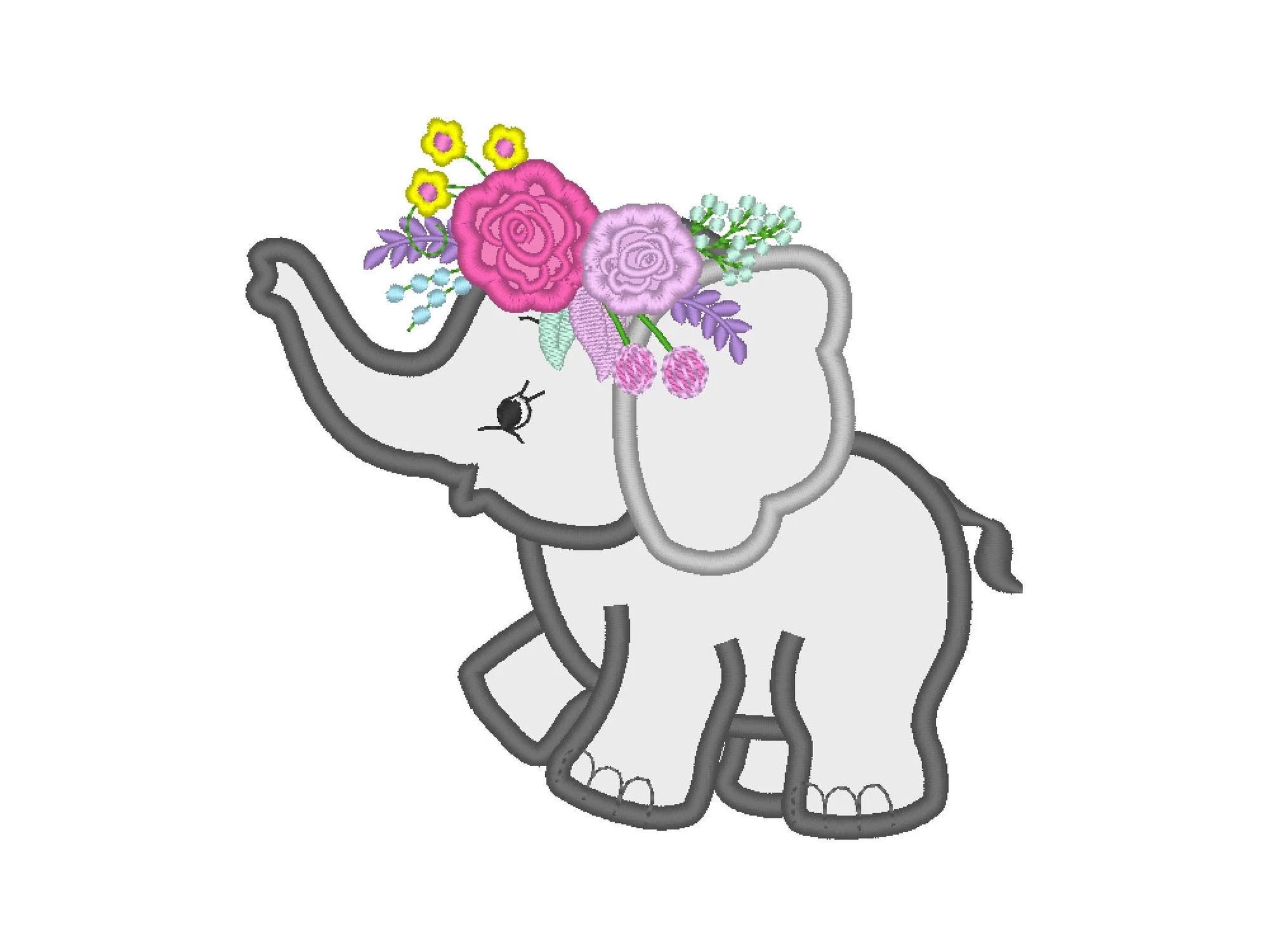 Roses Floral crown Little Elephant baby girls kids Applique machine embroidery designs 