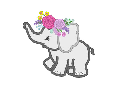 Roses Floral crown Little Elephant baby girls kids Applique machine embroidery designs 