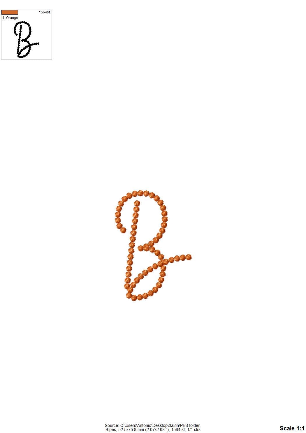 Pearl stitch handwritten script Font machine embroidery designs Pearl line alphabet