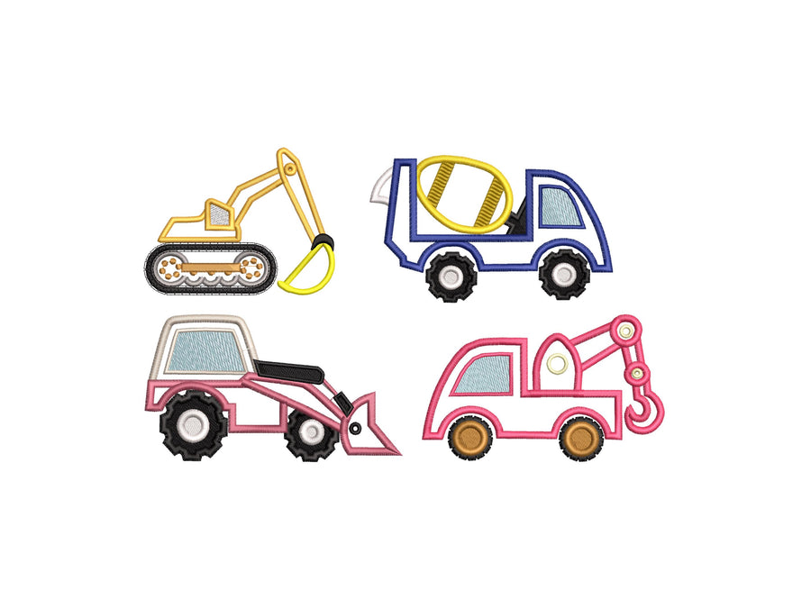 Construction Equipment Set of 4 Applique Embroidery 2.5" 4" 5" 6" 7" 8" | PES DST JEF | Artapli
