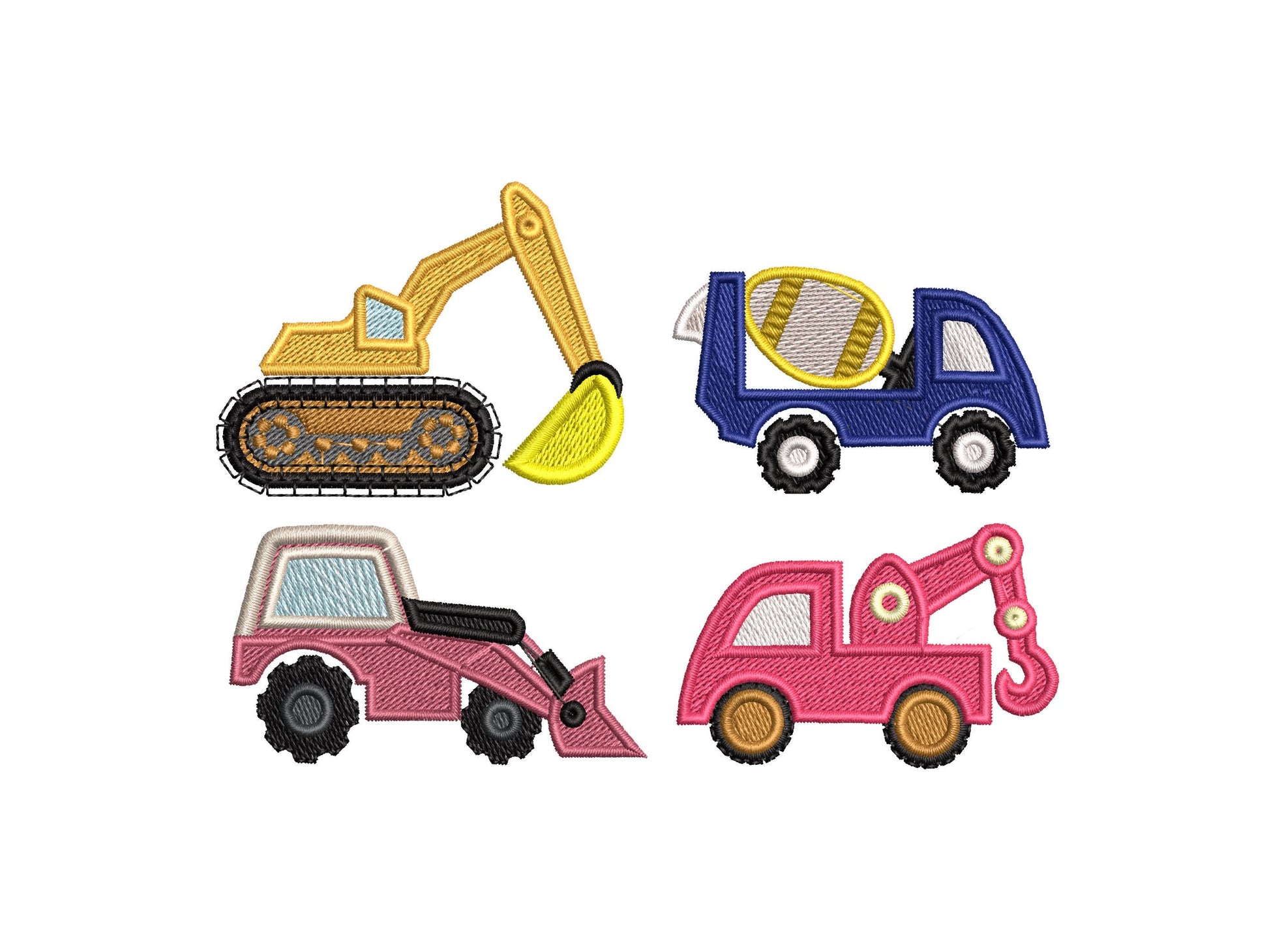 Construction Equipment Set of 4 – Appliqué machine embroidery design by Artapli