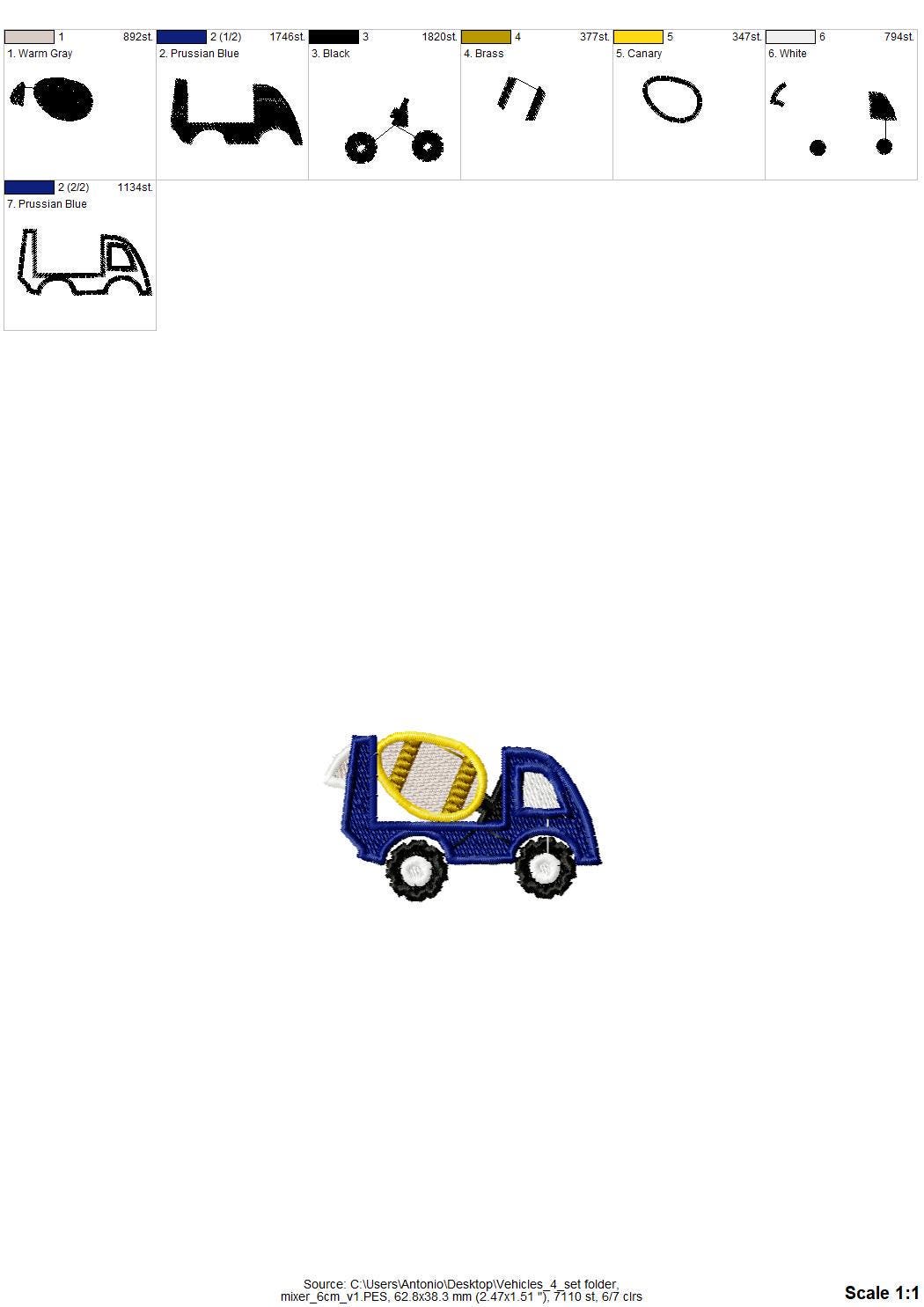 Construction Equipment Set of 4 – Tractor digital embroidery pattern by Artapli
