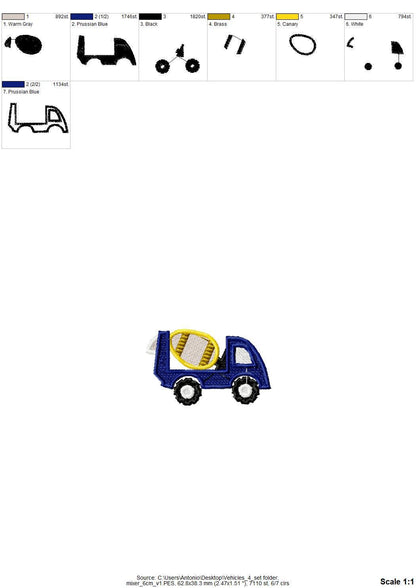 Construction Equipment Set of 4 – Tractor digital embroidery pattern by Artapli