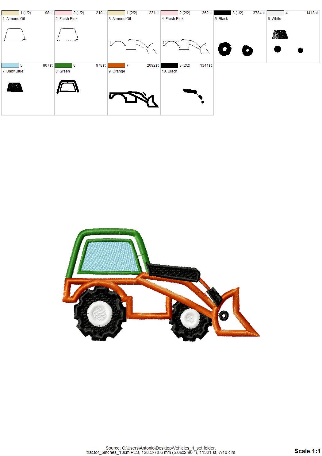 Construction Equipment Set of 4 – Car embroidery design instant download by Artapli