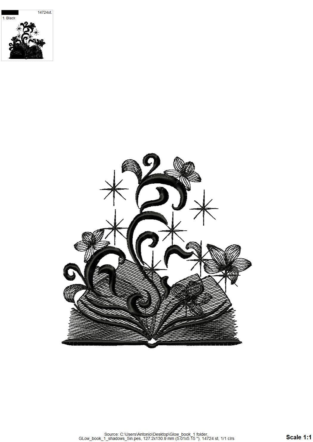 Magic Sparkle Book Glow in the dark special thread machine embroidery designs reading kids