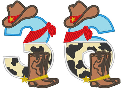 Cowboy Hat and Boots Birthday Numbers Applique Embroidery 5" 7" | PES DST JEF | Artapli