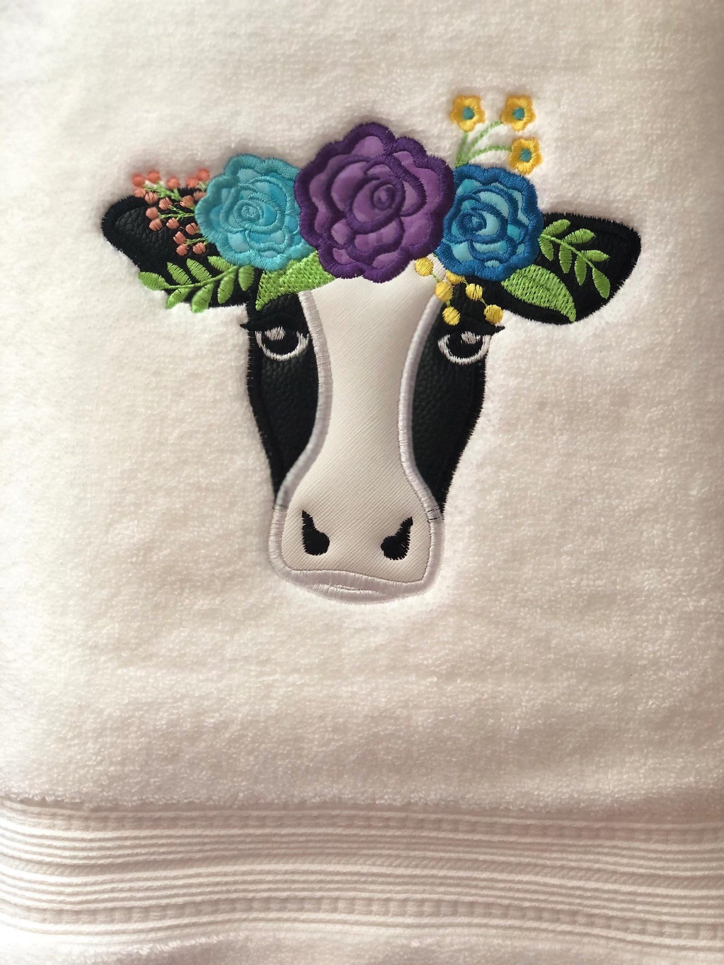 Floral Cow face with rose flower crown Farm animal Applique machine embroidery designs