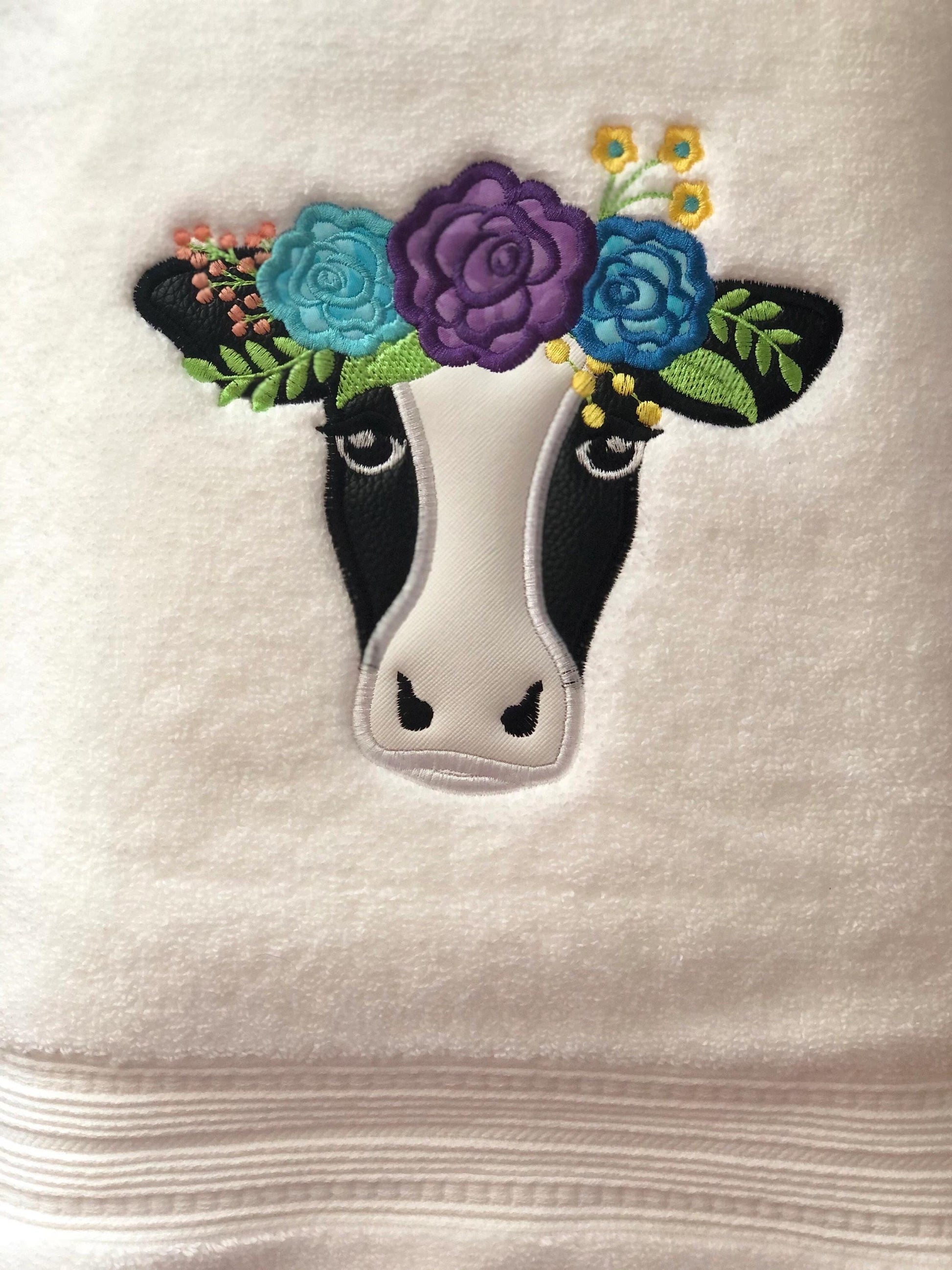 Floral Cow face with rose flower crown Farm animal Applique machine embroidery designs