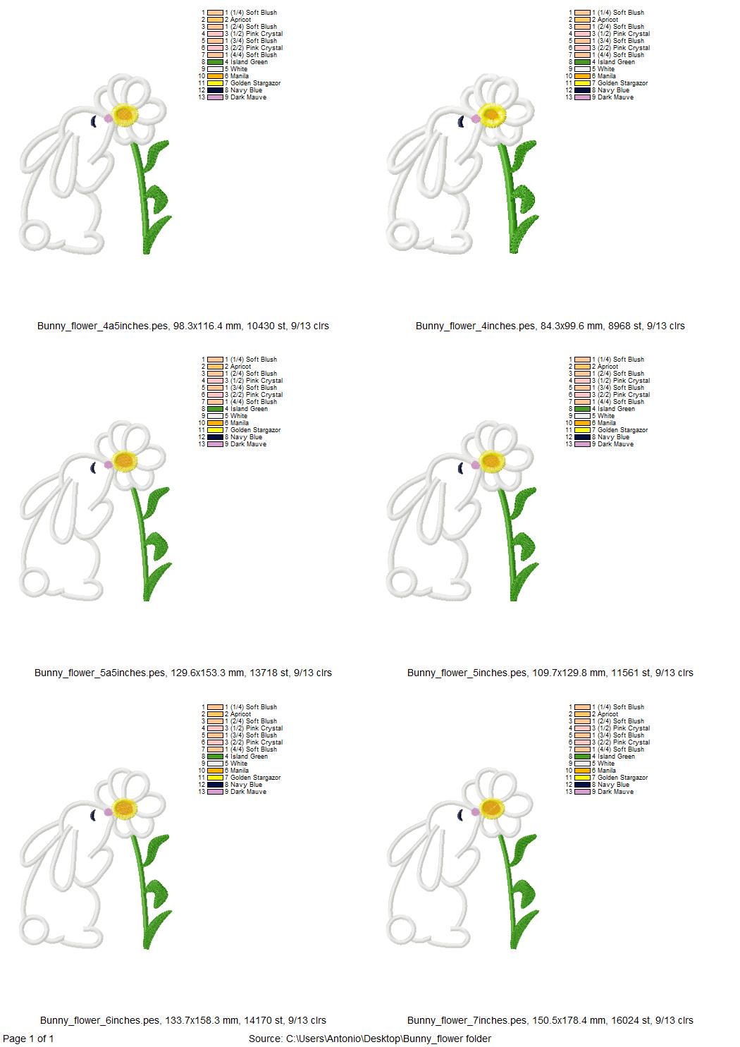 Cute little Easter Bunny with Flower side seam cutout side bow Applique machine embroidery designs