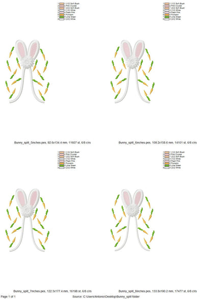 Easter Bunny Carrot Fringed Fluffy Bunny Ears Split Side Seam Cutout Side Bow Machine Embroidery Design