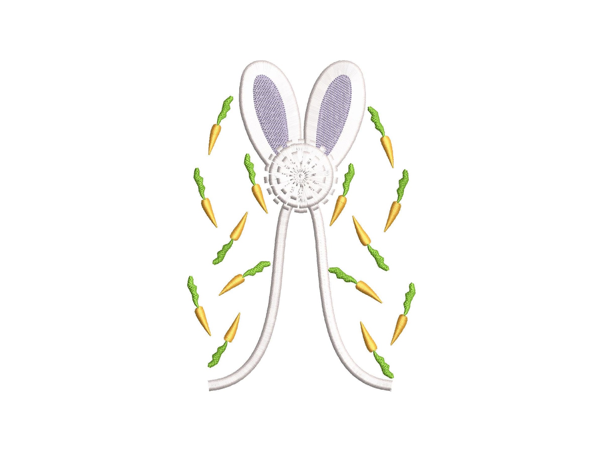 Easter Bunny Carrot Fringed Fluffy Bunny Ears Split Side Seam Cutout Side Bow Machine Embroidery Design
