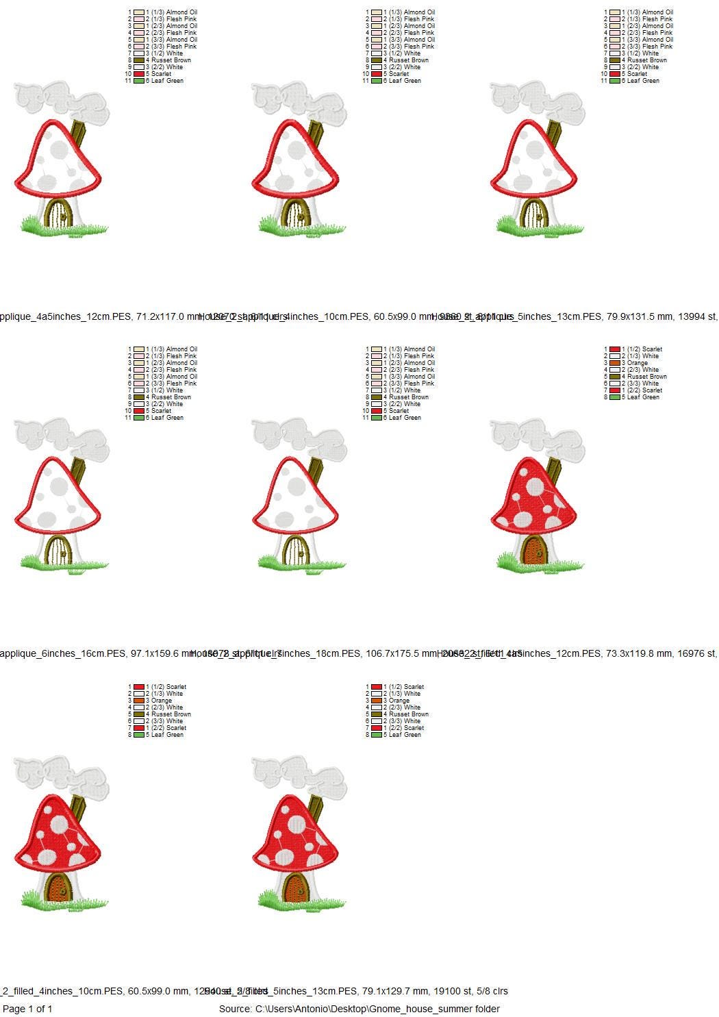 Gnome summer house SET of 3 types kids baby Mushroom fly-agaric machine embroidery designs Applique and fill stitch designs for hoop 4x4 5x7