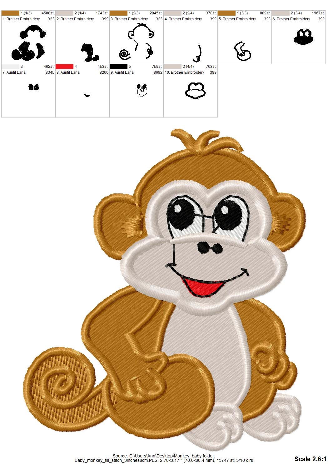 Wild animal Monkey baby Applique machine embroidery designs