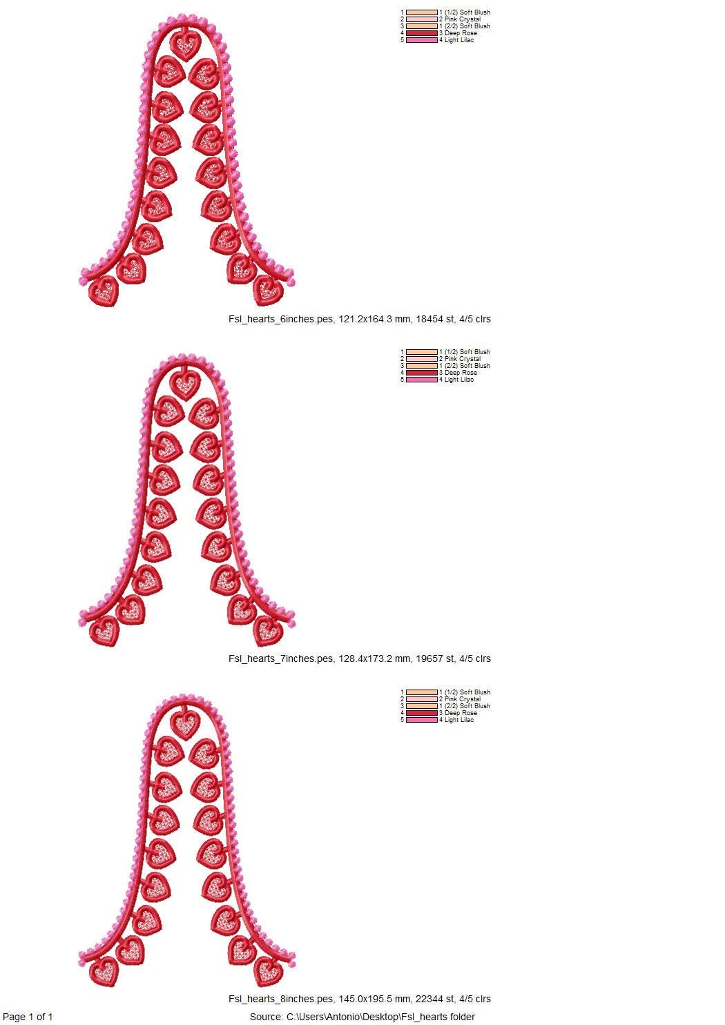 Valentine Heart FSL split seam side bow Hearts machine embroidery designs freestanding lace charm girls tshirt sweatshirt in the hoop simply