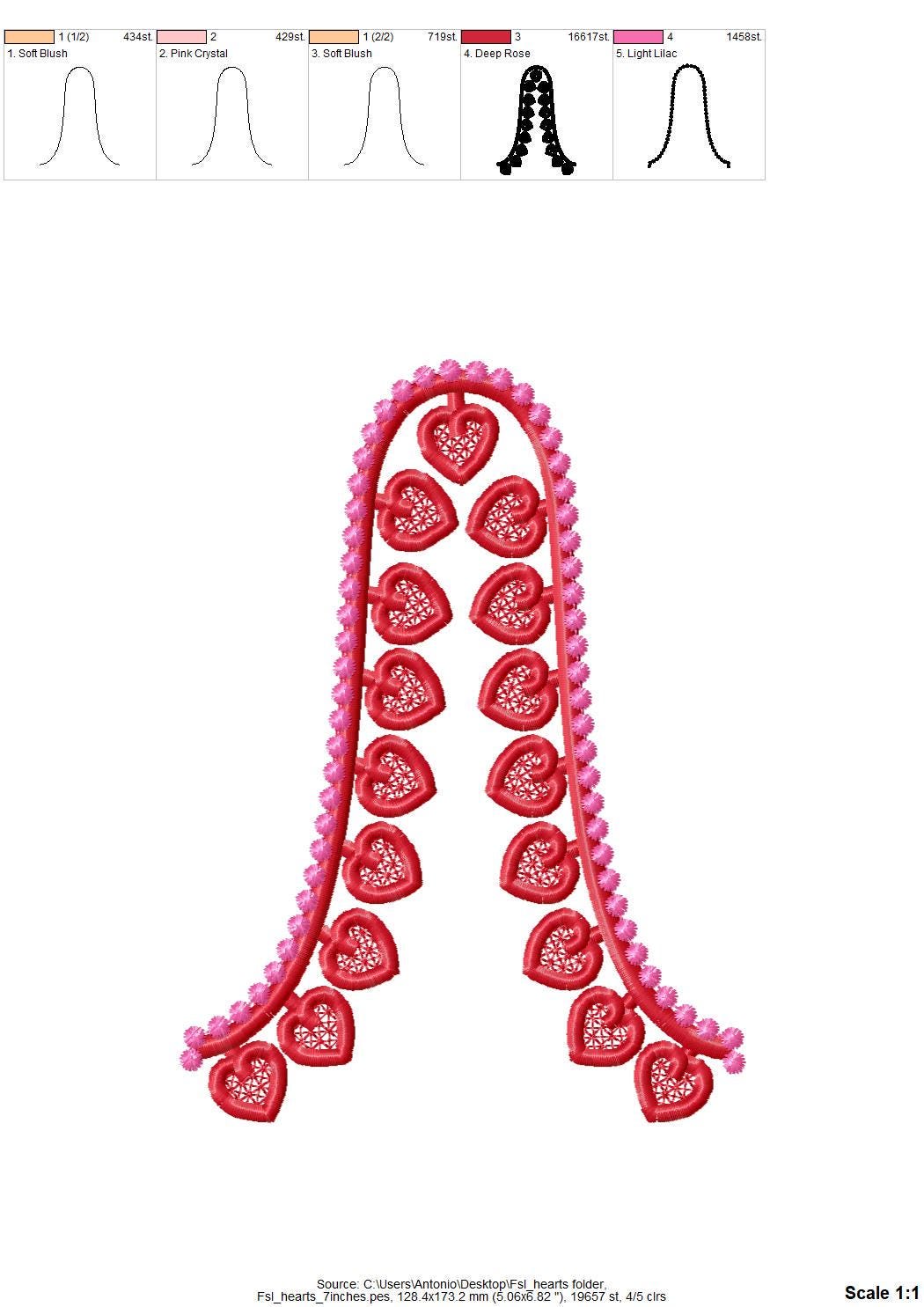 Valentine Heart FSL split seam side bow Hearts machine embroidery designs freestanding lace charm girls tshirt sweatshirt in the hoop simply