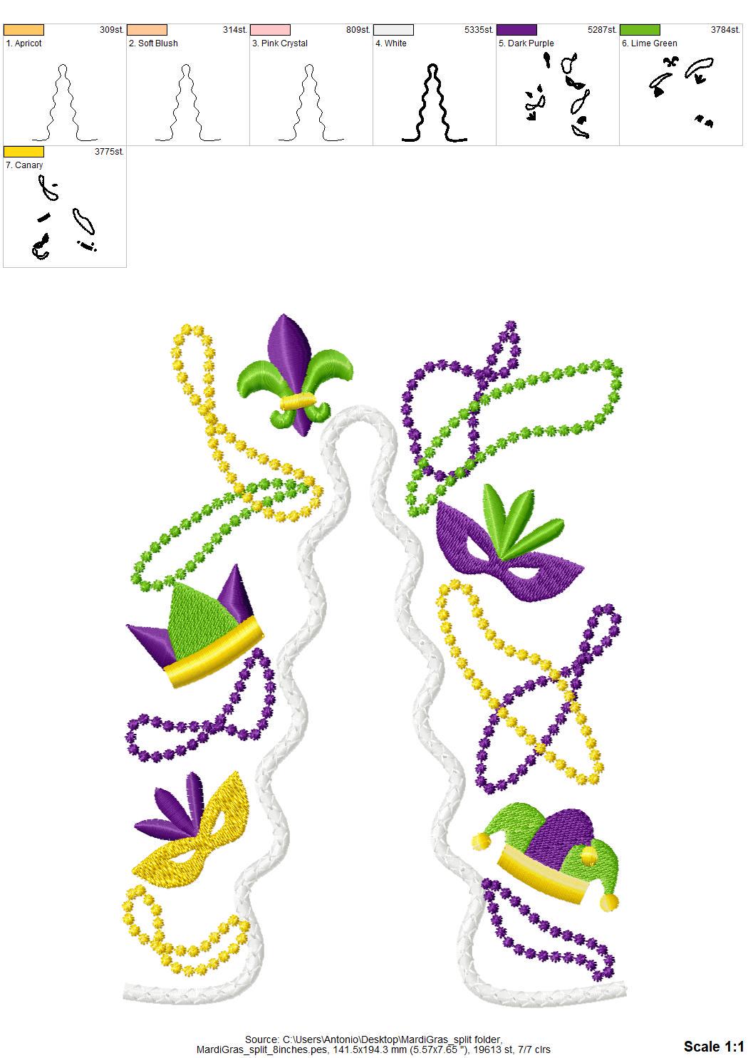 Mardi Gras Carnival split side seam cutout Side Bow machine embroidery designs festive Parade Fat Tuesday t-shirt sweatshirt embroidery