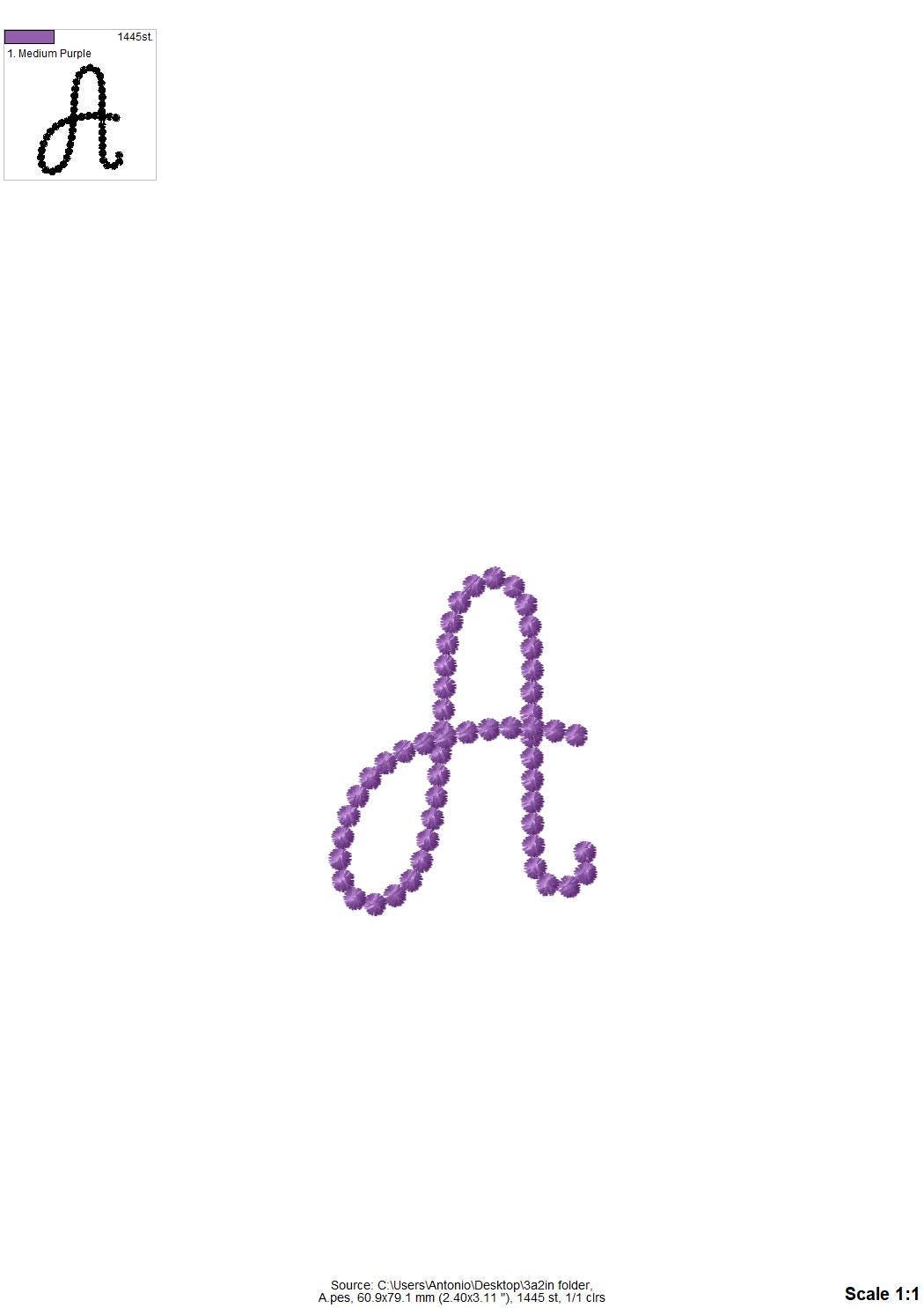 Pearl stitch Font machine embroidery designs awesome Pearl line monogram handwritten script alphabet letters numbers sizes 1.8 up to 4.5in