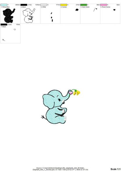 Mini Little Elephant Set of 4 types Elephant fill stitch kids baby Monogram accent Machine Embroidery Designs