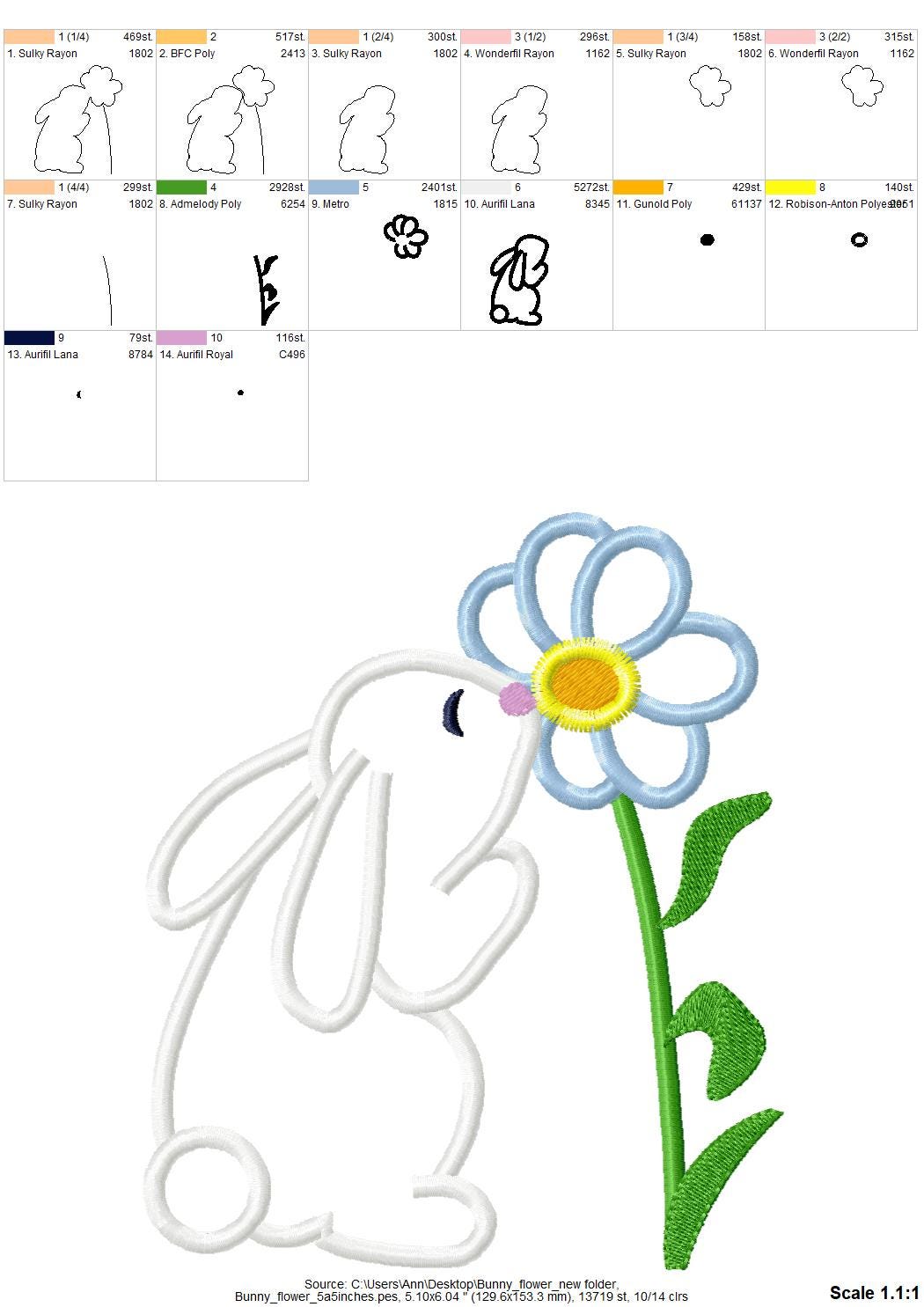 Cute little Easter Bunny with Flower side seam cutout side bow Applique machine embroidery designs