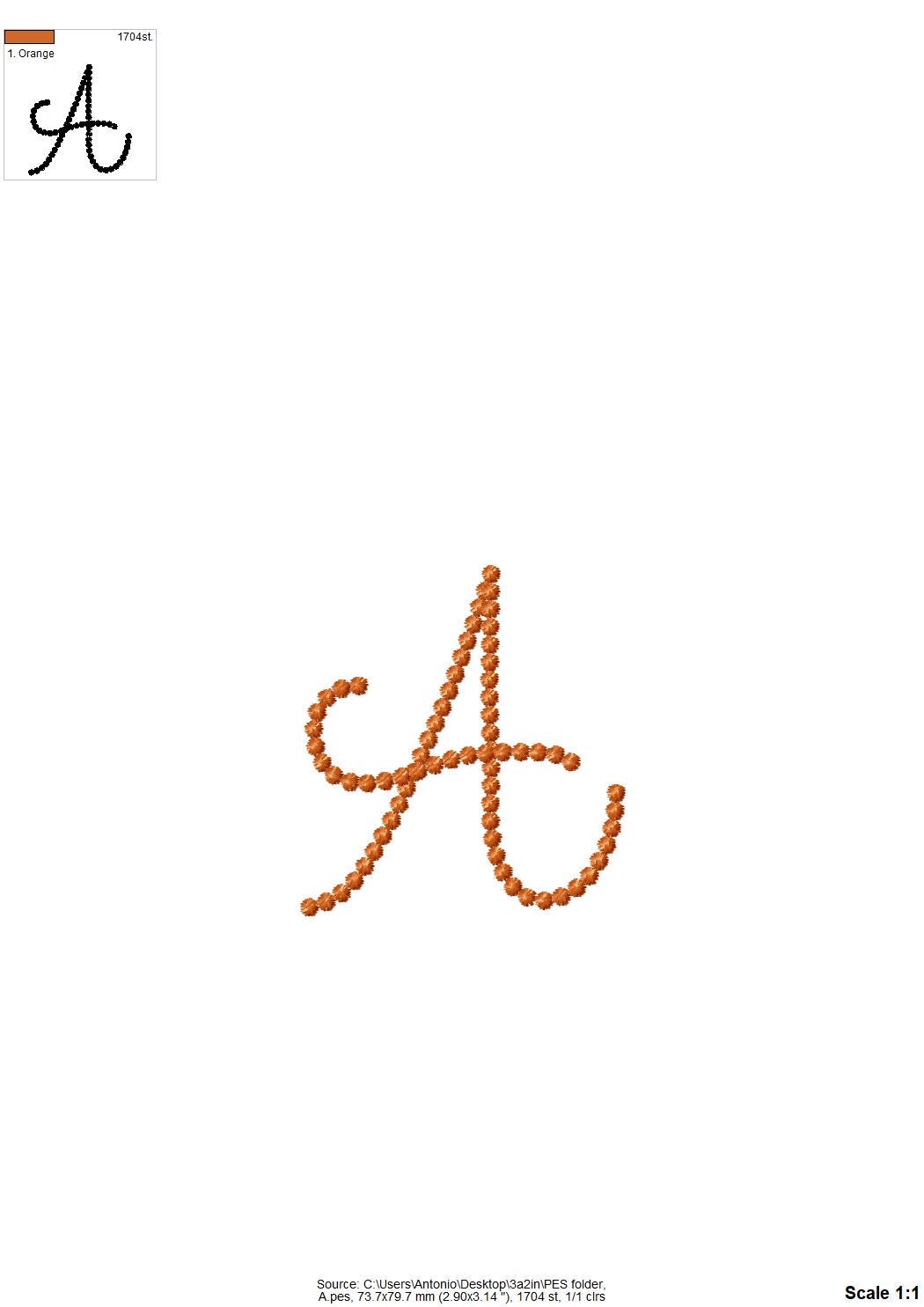 Pearl stitch handwritten script Font machine embroidery designs Pearl line alphabet