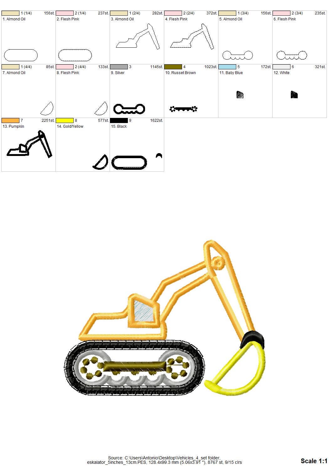 Construction Equipment Set of 4 – Baby embroidery design by Artapli
