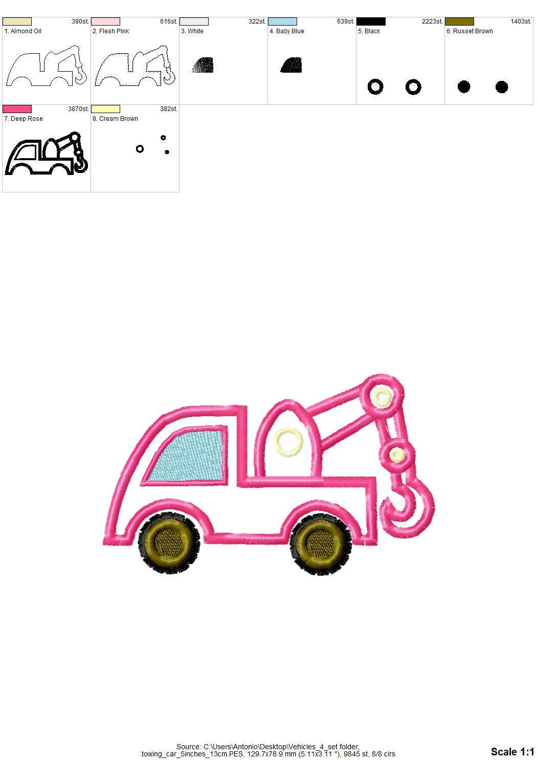 Construction Equipment Set of 4 – Fill Stitch machine embroidery pattern by Artapli