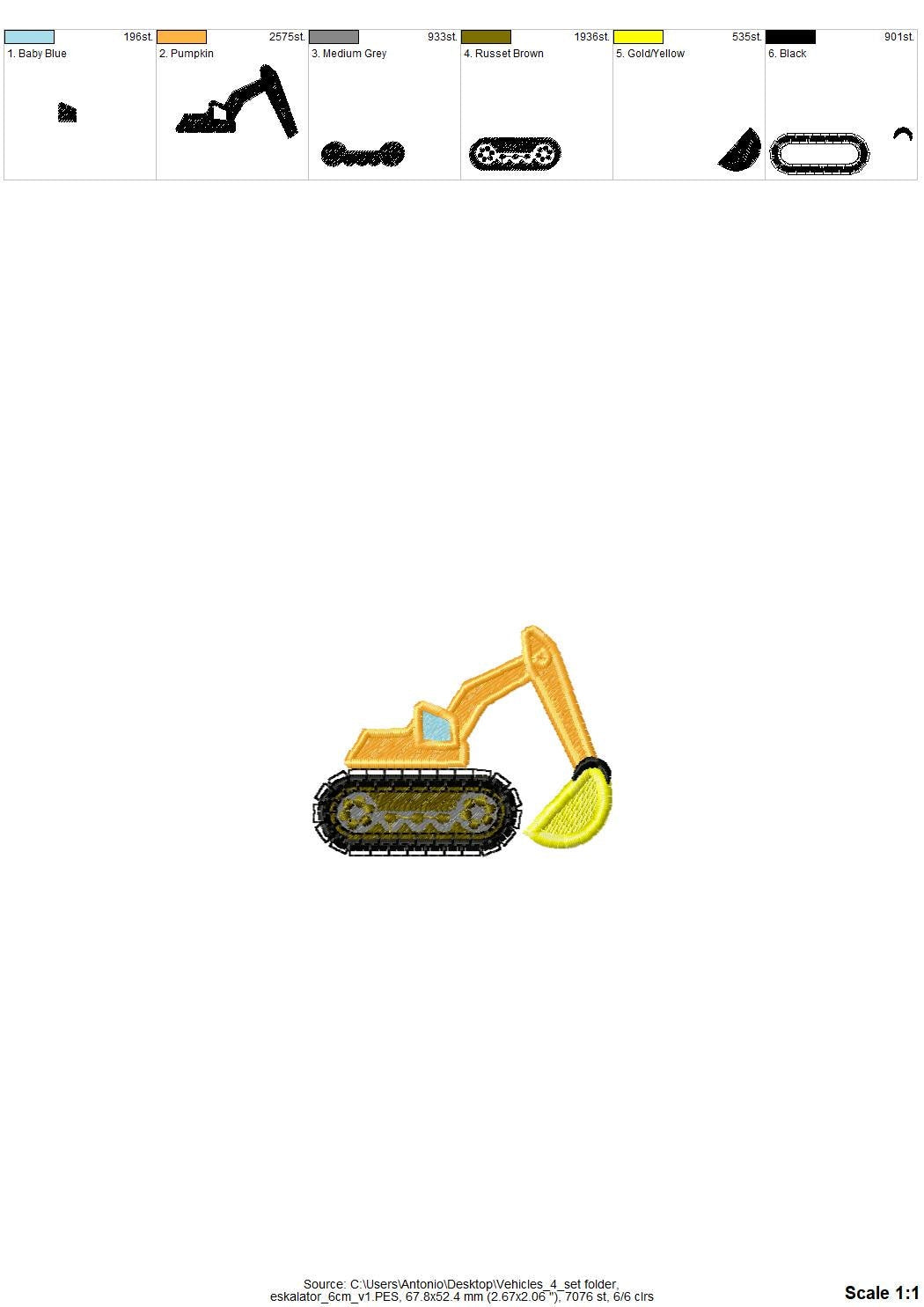 Construction Equipment Set of 4 – Boy embroidery pattern by Artapli