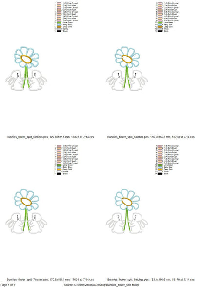 Cute little Easter Bunnies with Flower side split seam cutout side bow Applique machine embroidery design