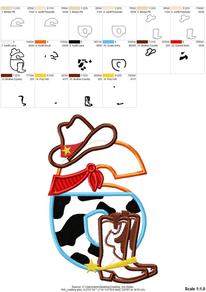 Cowboy Hat and Boots Birthday Numbers – Cowboy embroidery pattern by Artapli