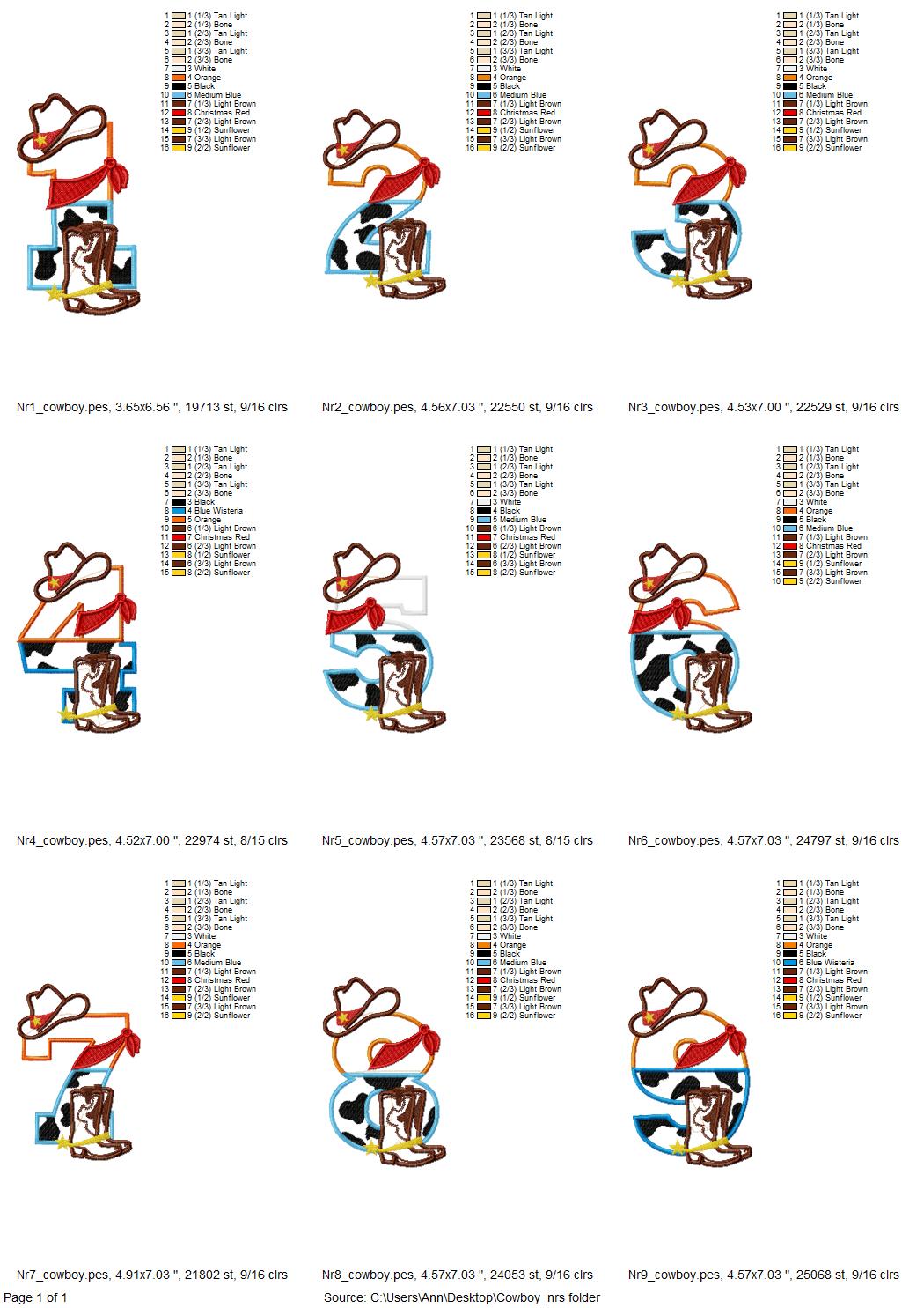 Cowboy Hat and Boots Birthday Numbers – Kids embroidery design instant download by Artapli