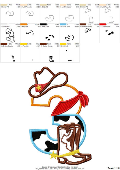 Cowboy Hat and Boots Birthday Numbers – Birthday instant download embroidery file by Artapli