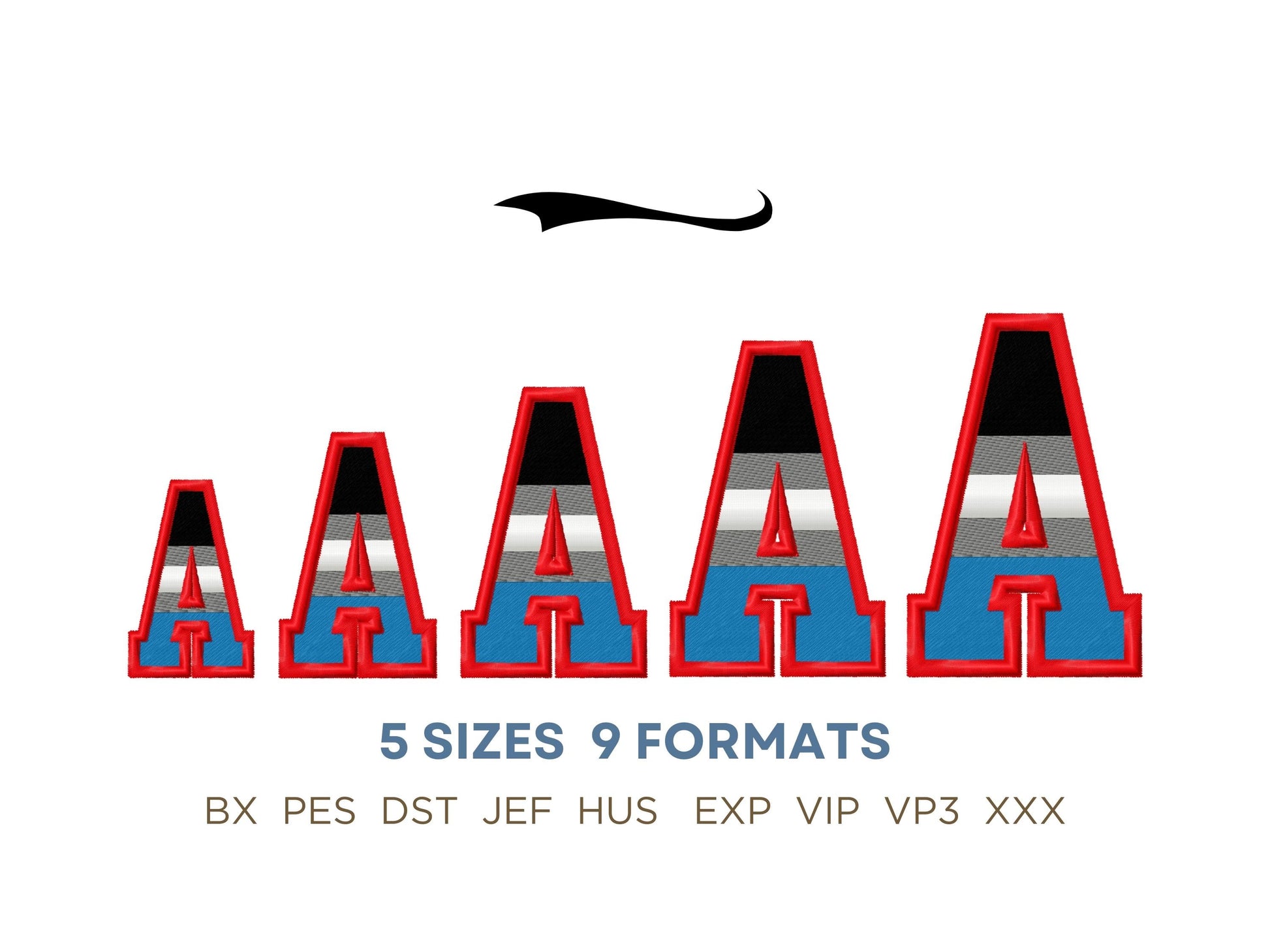 Sports Varsity Collegiate type FONT fill stitch and outline striped alphabet