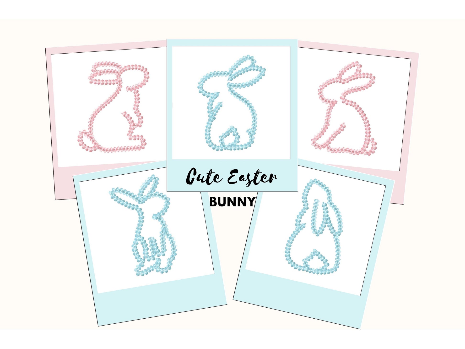 Easter Bunny silhouette SET of 5 types extra bold chain stitch outline machine embroidery designs many sizes Bunnies look like handstitched
