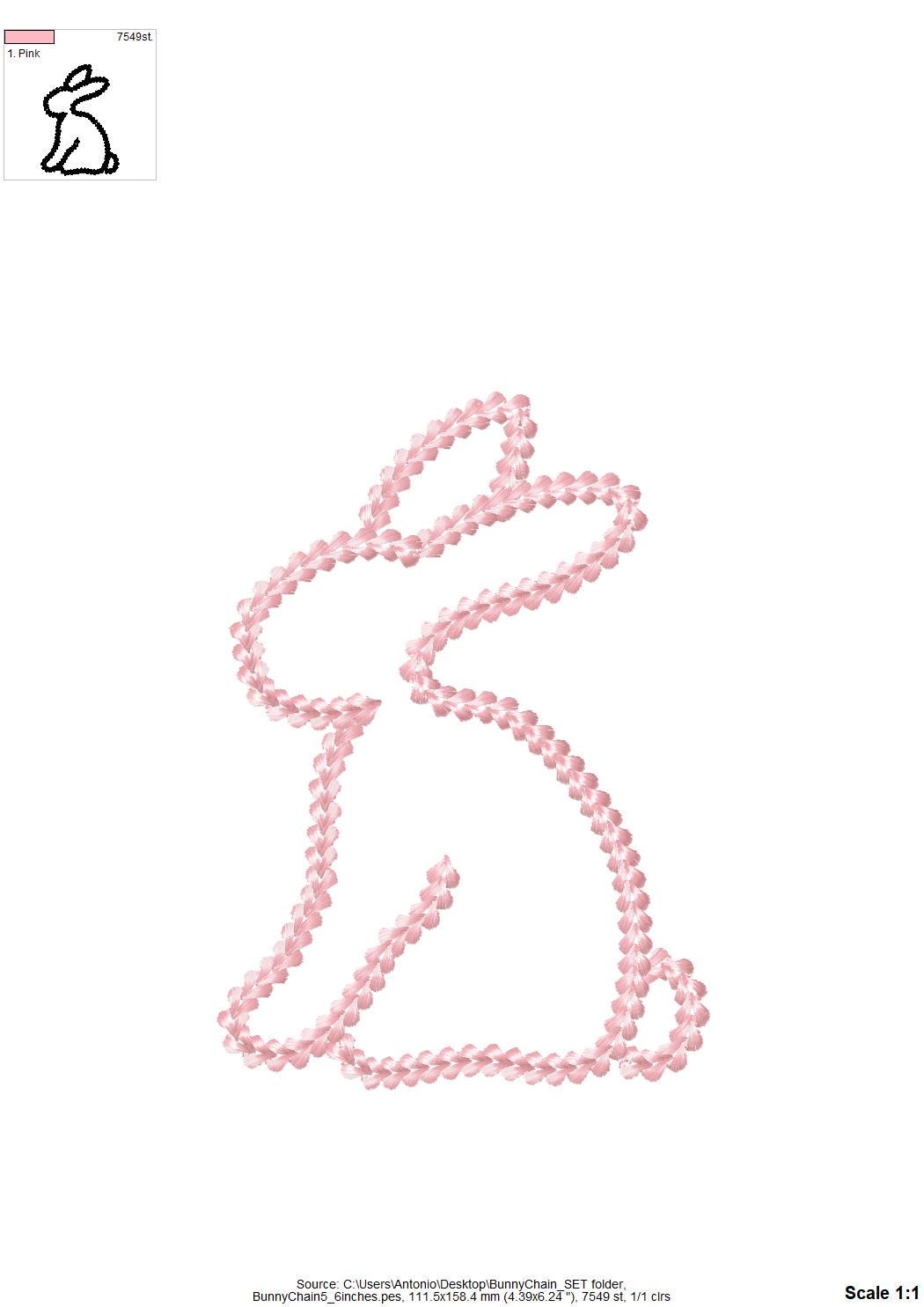 Easter Bunny silhouette SET of 5 types extra bold chain stitch outline machine embroidery designs many sizes Bunnies look like handstitched