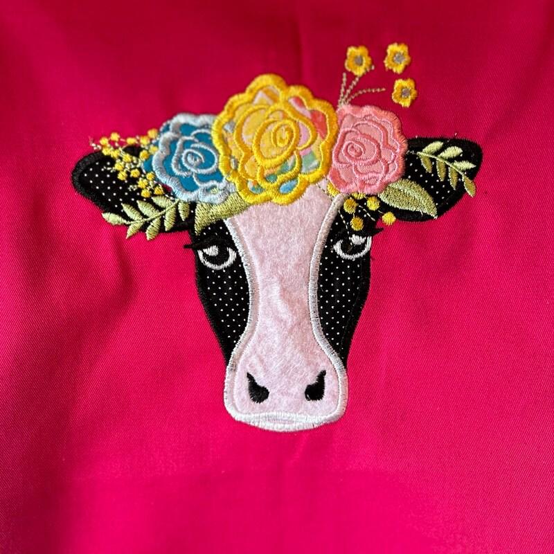 Floral Cow face with rose flower crown Farm animal Applique machine embroidery designs