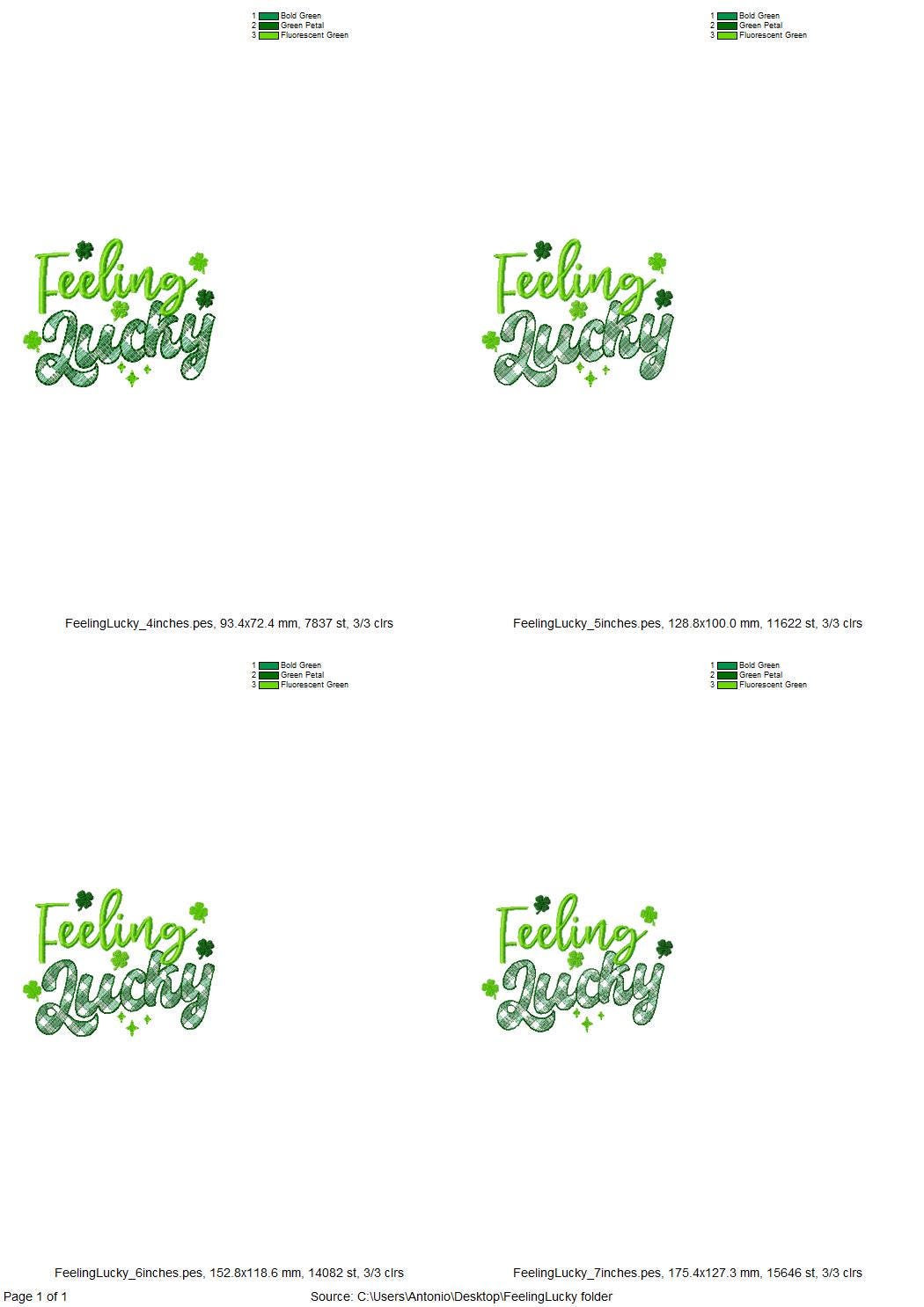 Feeling Lucky St Patricks Day Saying – Checkered machine embroidery design by Artapli