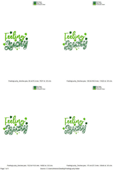 Feeling Lucky St Patricks Day Saying – Checkered machine embroidery design by Artapli