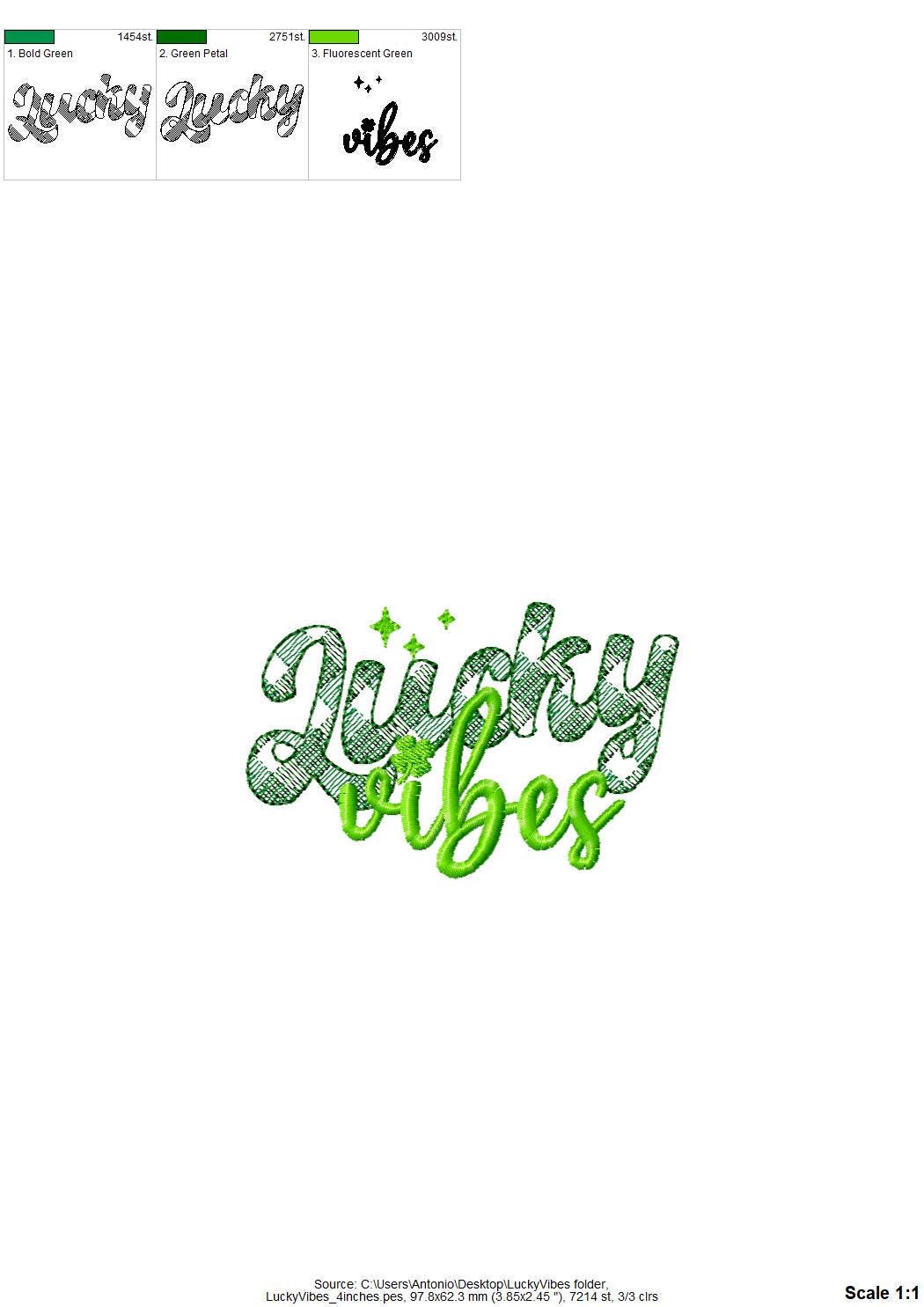 Lucky Vibes St Patricks Day Saying – Lucky embroidery design by Artapli